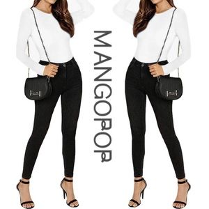 MANGOPOP Women's White Crew Neck Long Sleeve T Shirt Bodysuit Sz Sm
